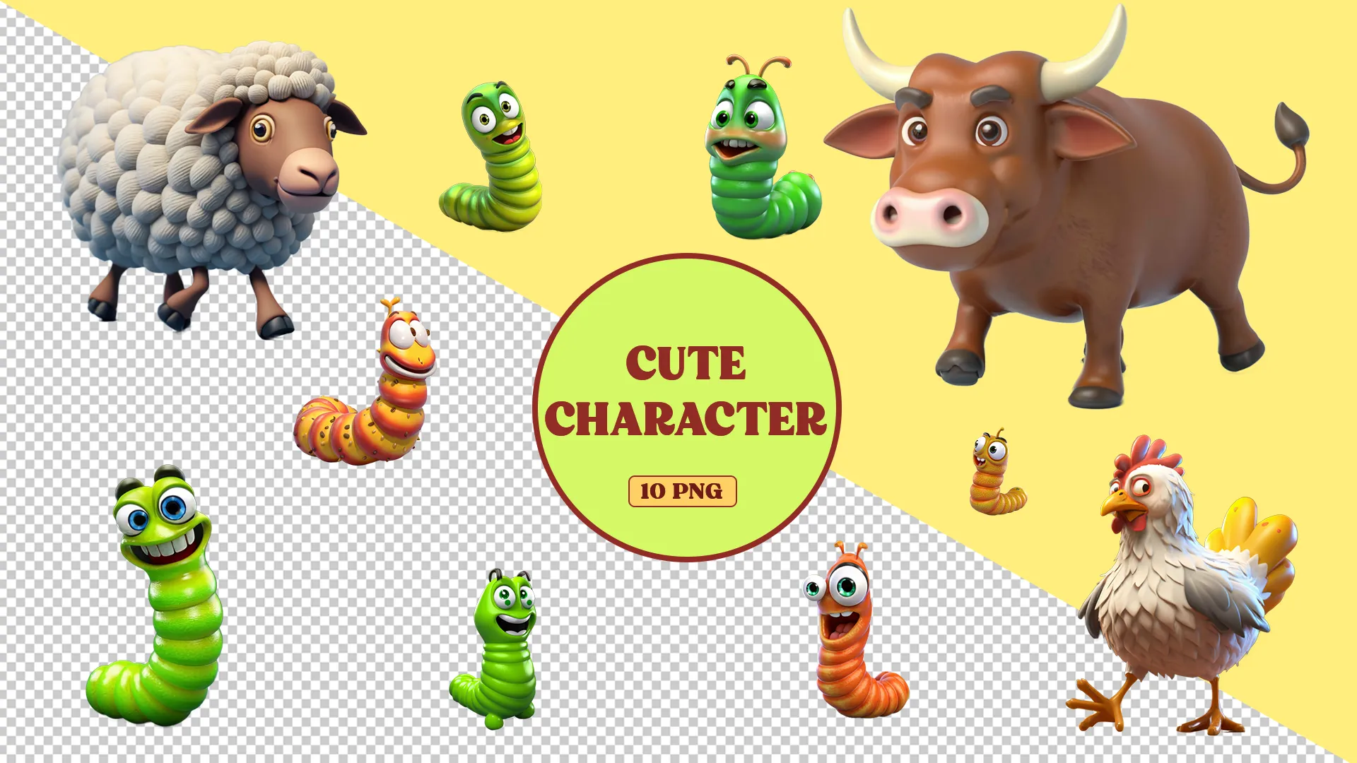 Farmyard Animals Cartoon 3D Pack image